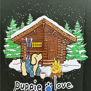 Puppie Love snowy cabin-hunter green